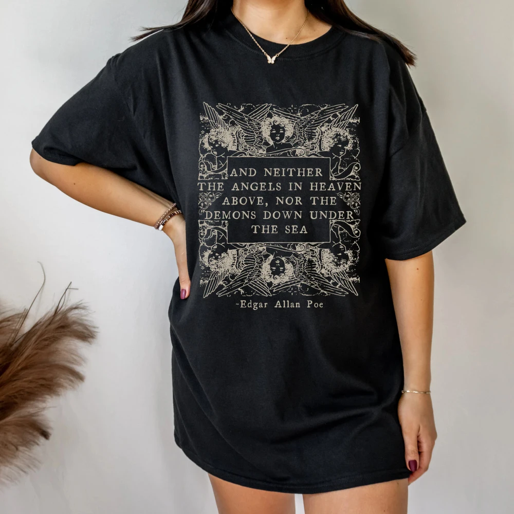 Camiseta de Edgar Allan Poe, estilo Grunge, Fairycore, Angel, Bookish, Dark Academia, Poe, Ropa Gótica, Y2k