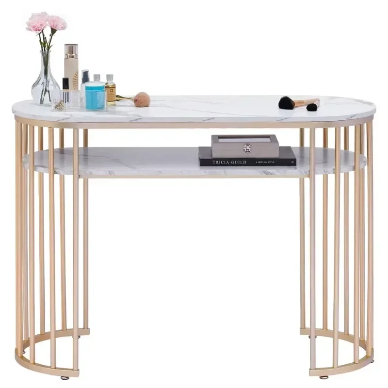 

Luxury Furniture Single White Professional Salon Nail Desk Ample Durable Stylish Marbling Texture Manicure Nail Table