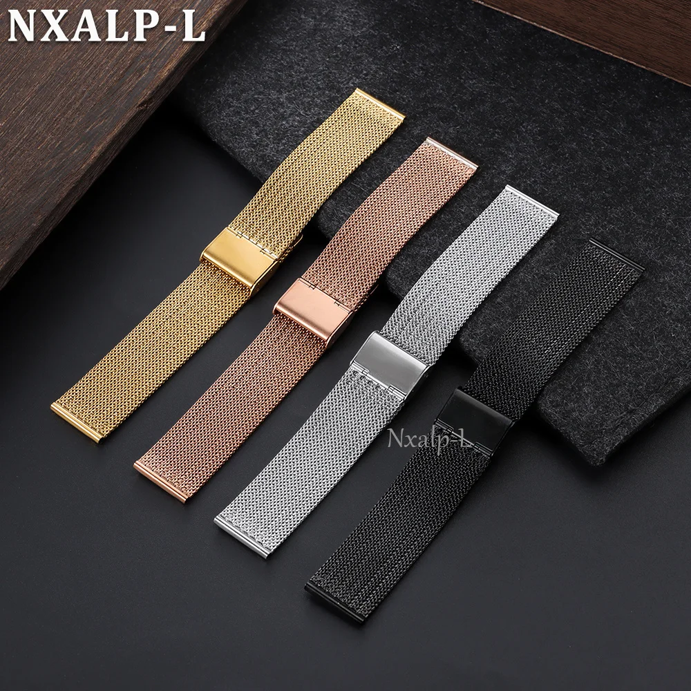 0.6 Milanese Mesh Loop 18mm 20mm 22mm for DW for Omega Bracelet Stainless Steel Watch Band 1.8mm Thickness Strap Folding Buckle view 3