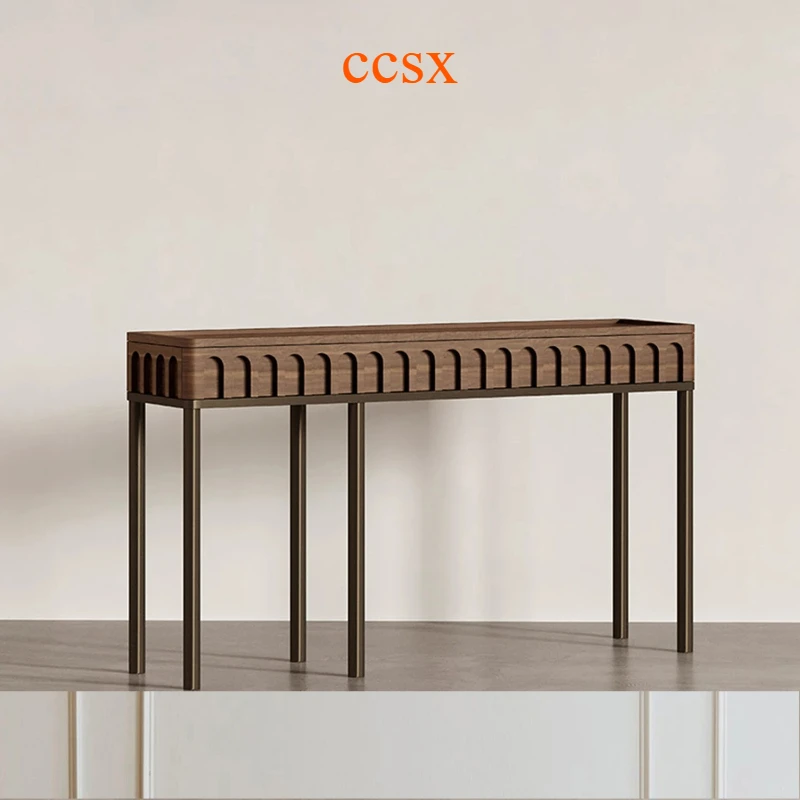 

X-S minimalist black walnut entrance table solid wood strip case end view table modern simple light luxury