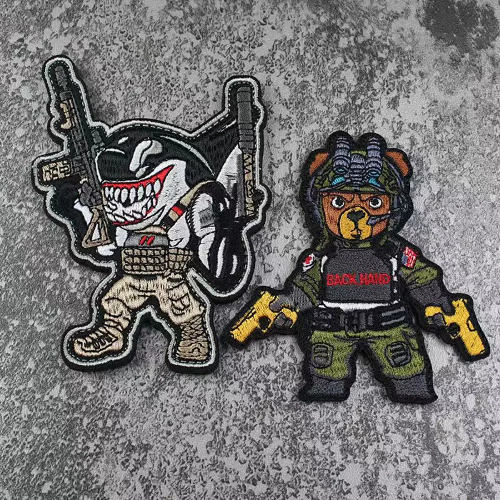 Tactische Beer Patch Militaire Moreel Shark Warrior Geborduurde Leger Patches Patches Op Kleding Rugzak Applique Klittenband Badges