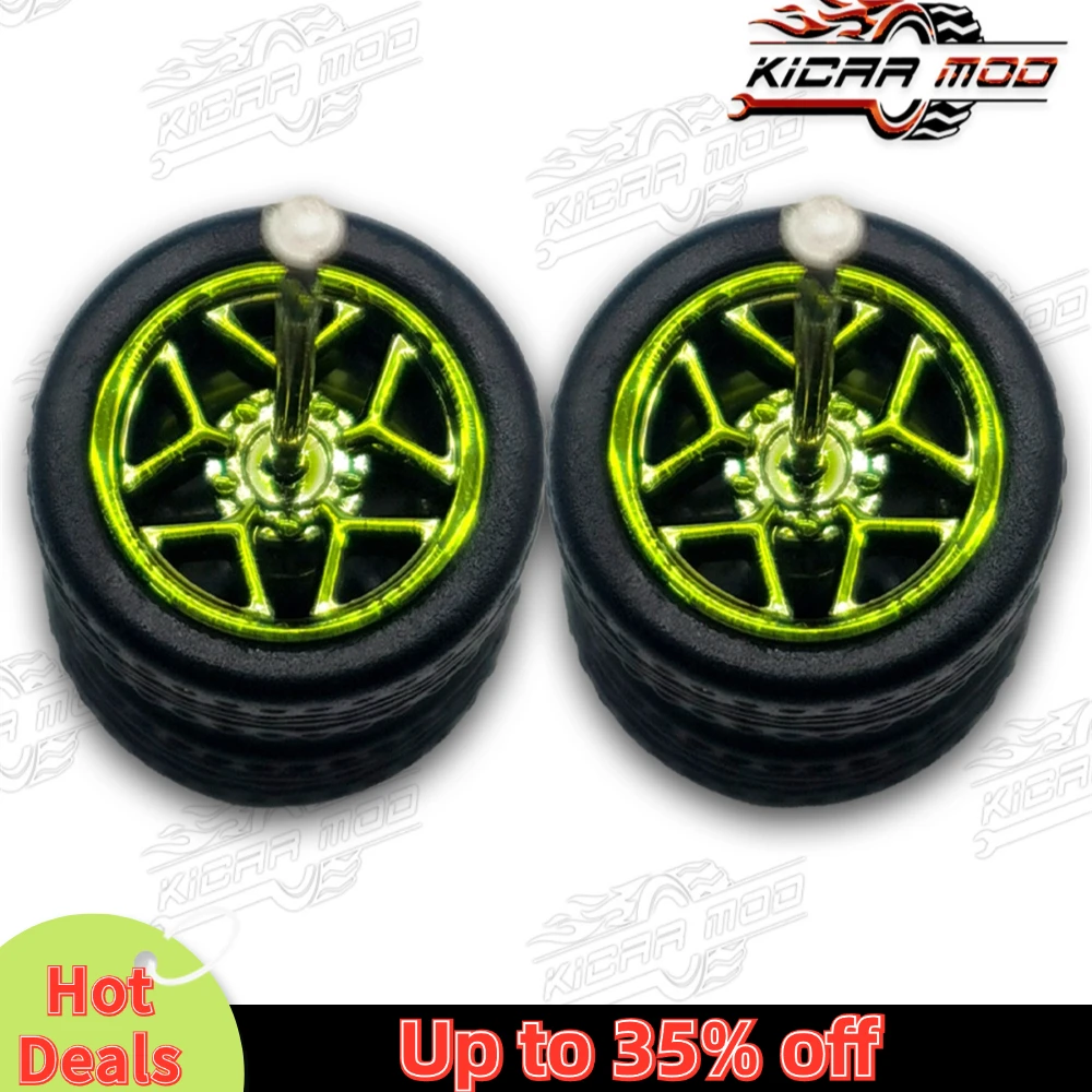 Roda mobil Model 1/64 dengan ban karet dapat dilepas Pentagram suku cadang Refitting untuk mainan Diecast Hot Wheels Matchbox D:11mm 1 Set
