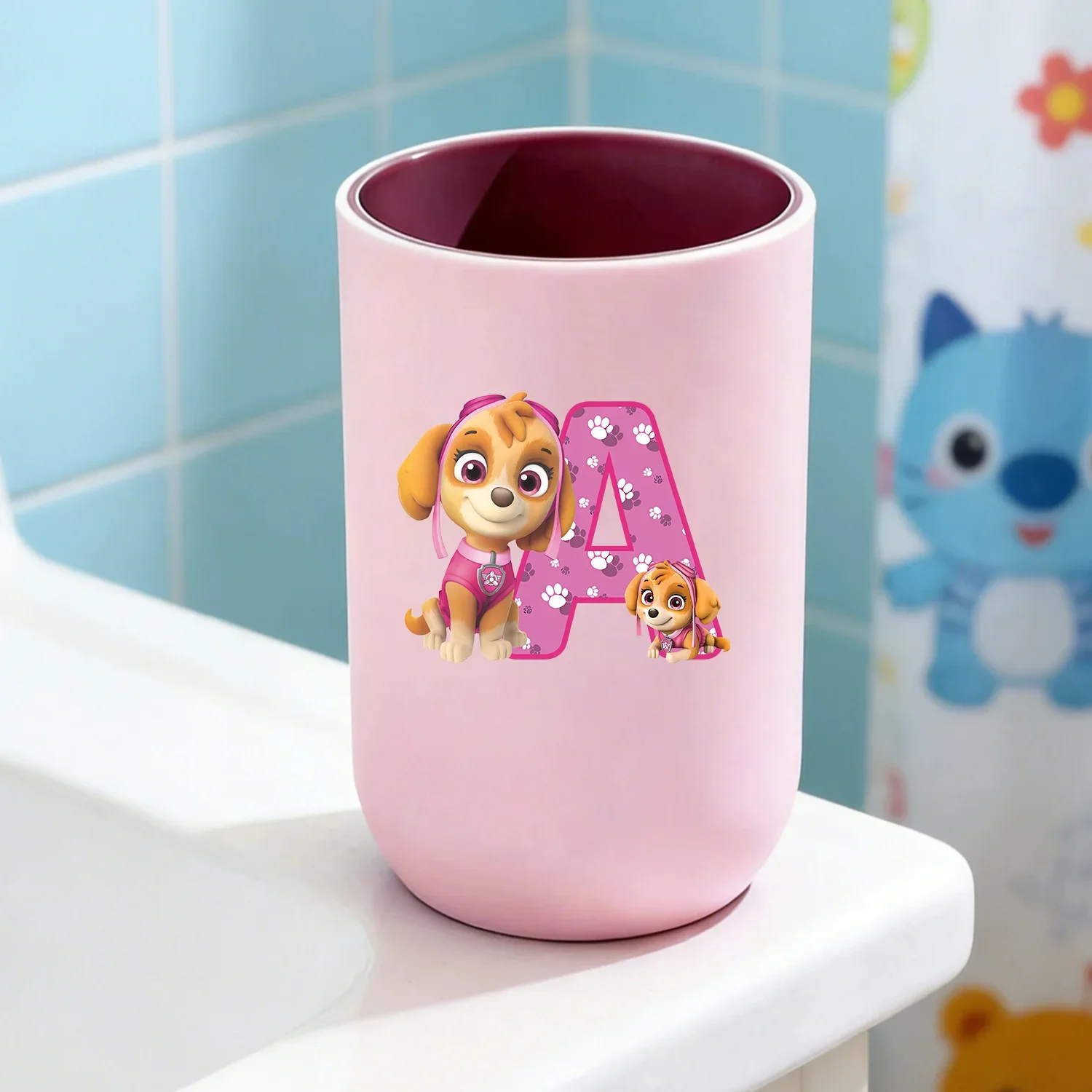 Paw Patrol Skye Water Cup Cartoon A-Z Letter Toothbrush Cup Pink Plastic Mouthwash Cup Kawaii Children Anime Partern Cups Gift