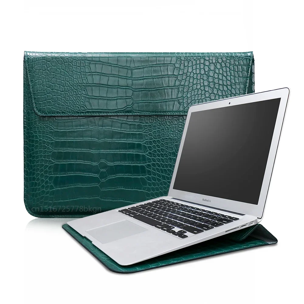 Krokodillenleer Flip Case Tas Laptop Sleeve voor Macbook Air 13 14 15 16 Inch M5 M4 M3 M2 Chip Mac Book Pro Cover Accessoires