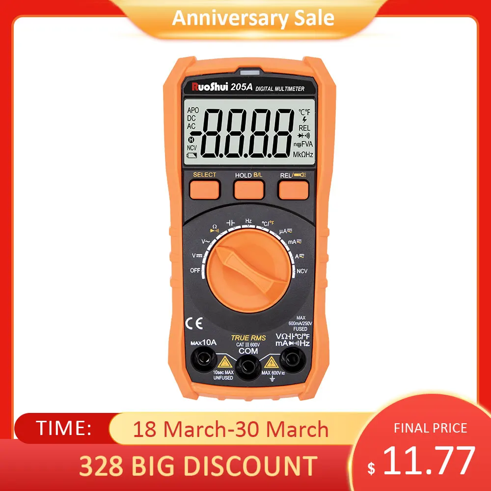 Newest Multimeter NCV 6000 Count True RMS ℃/F Auto Range Tester AC/DC Voltage Meter Flash Back Light Large LCD Screen Multimetro