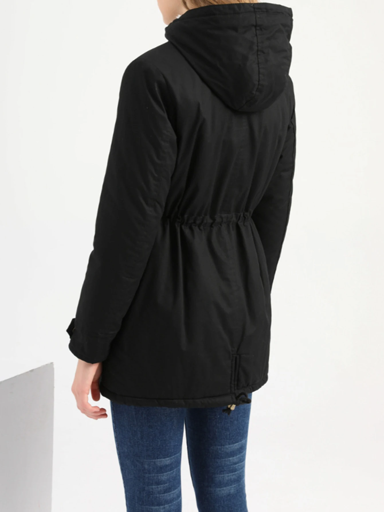 معطف سترة نسائي بغطاء للرأس بلون سادة للخريف والشتاء سميك مبطن بالقطن مقاس أوروبي ملابس قطنية جديدة