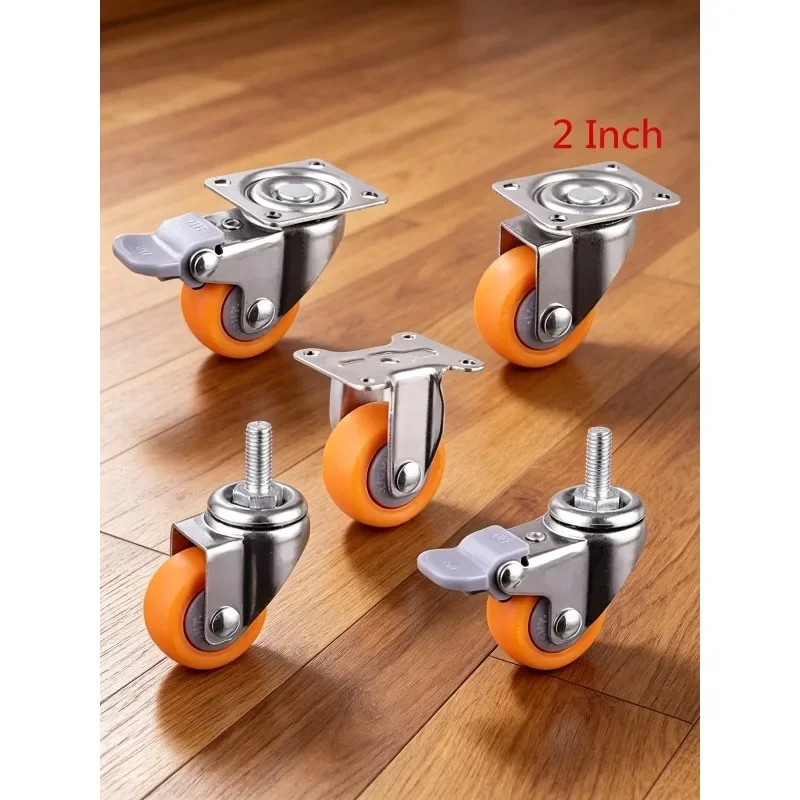 4 Pcs 2'' Screw/Flat/Brake/Universal  Caster Orange PP Furniture Wheel Mute Display Cabinet Speaker