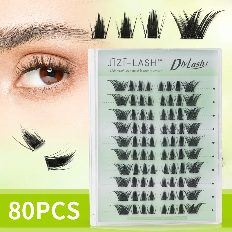 

JIZI-LASH Brand 10 Rows Self Adhesive False Eyelashes DIY Fluffy Lash Clusters Natural Thick Eyelash Extension Tweezers Kit