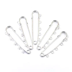 50Pcs Brooches Safety Pins 5 Holes Metal Silver Plated Fashion Jewelry DIY Making Findings Charms 7cm