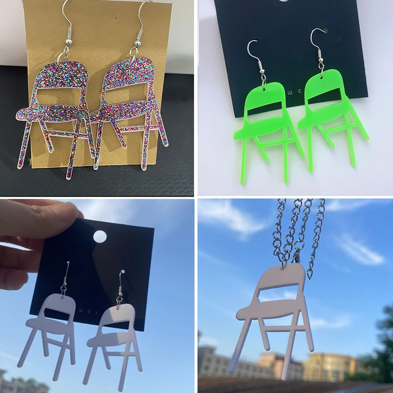 New Shiny Acrylic Flat Small Chair Earrings Personalized Funny Simulation Backchair Fun and Popular Earrings Jewelry Gifts