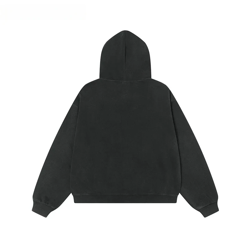 【Mirrordust】Washed Distressed Print High Street Hoodies Mens Spring  Loose Long Sleeve Zipper Fly Hooded Sweatshirts Men