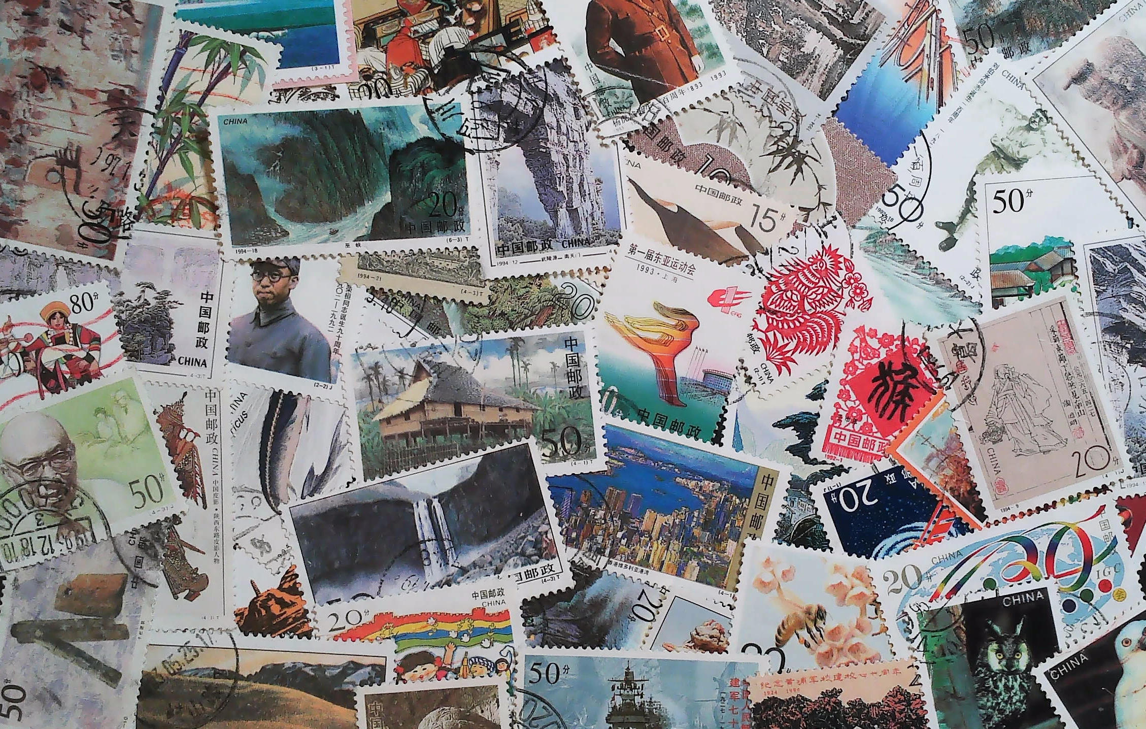 100 Selos Postais Diferentes da China para Coleção, Sem Repetições, Selos Reais da PRC para Scrapbooking, 100 Peças