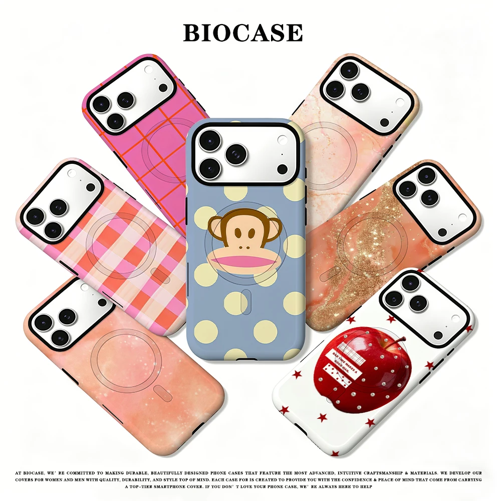 Capa BioCase Paul Frank Monkey Polka Dot para Magsafe para iPhone 17 16 15 14 Plus 13 12 Pro Max, à prova de choque, em policarbonato rígido.