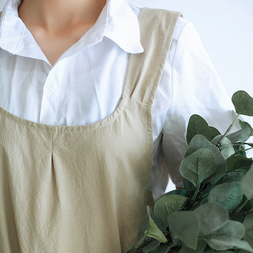 

Cotton Apron for Kitchen Serving Cooking Stain Resistant Japanese and Korean Style Sleeveless Housework