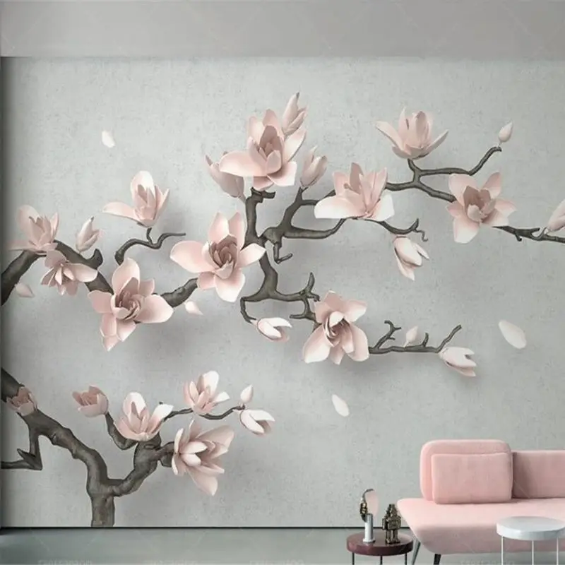 

wellyu Custom wallpaper 3d murals embossed magnolia branch new Chinese TV background wall living room bedroom 3d wallpaper обои