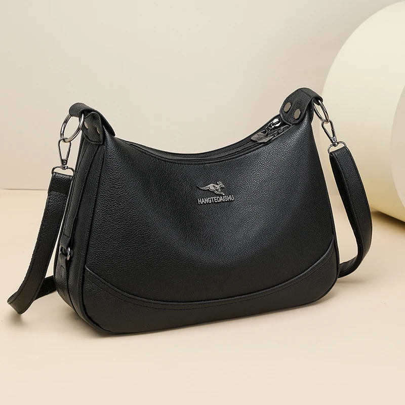 

Fashion Women's Leather Tote Bag, Big Capacity Double Zipper Shoulder Crossbody Purse, Stylish Casual Commuter Handbag for Girls