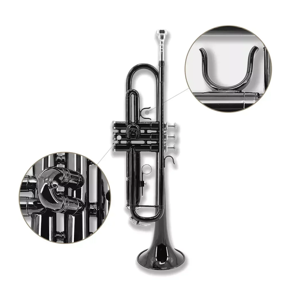 yinfente black color  Bb Standard Trumpet with Case 7C Mouthpiece and Cleaning Kit Nice Tone black  case