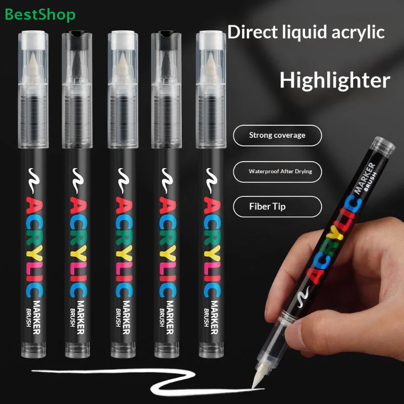 

〔R〕Direct Liquid Acrylic Paint Marker, Brush Tip Waterproof Acrylic Highlighter Pen for Art, Craft & Highlighting
