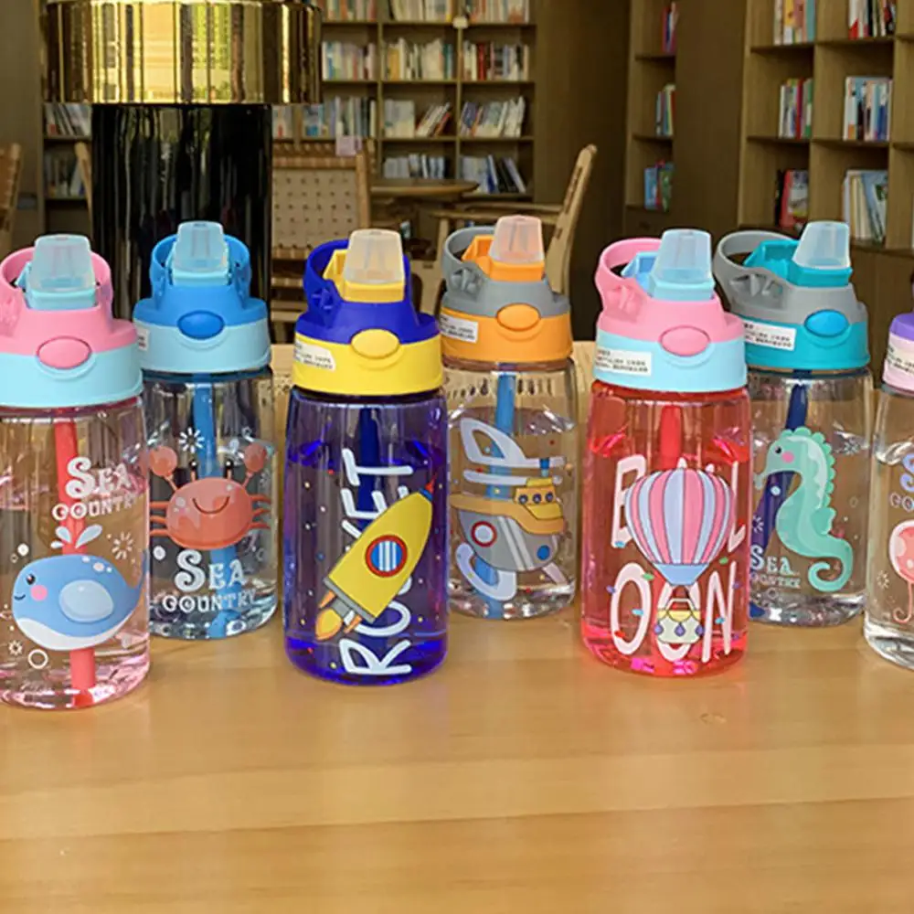 480/580ML Kids Water Sippy Cup Creative Cartoon Baby Feeding Cups With Straws Leakproof Water Bottles Outdoor Children Cup Gift