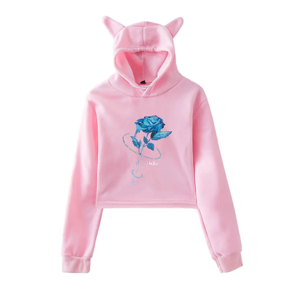 

ADO Merch винтажная уличная одежда 90-х годов с логотипом, толстовки с капюшоном для девочек, укороченный модный спортивный пуловер с кошачьими ушками