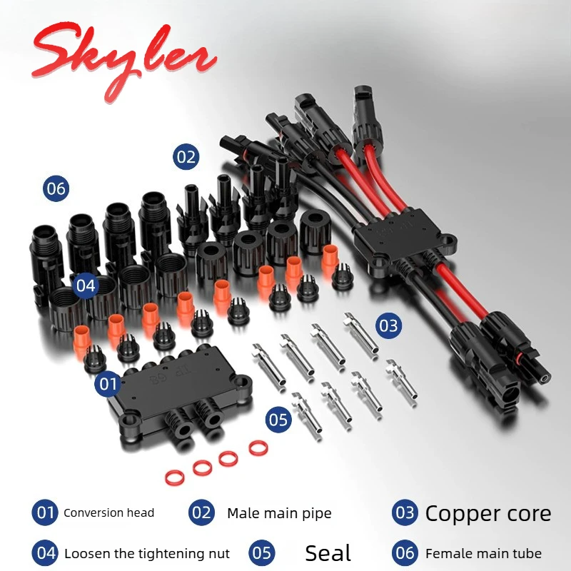 MC 2 to 4/6/8 Y Branch Solar Connectors Wire 1000V 30V for Boat/RV Solar Panels Tool-Free Connectors 10AWG Solar Panel Splitter