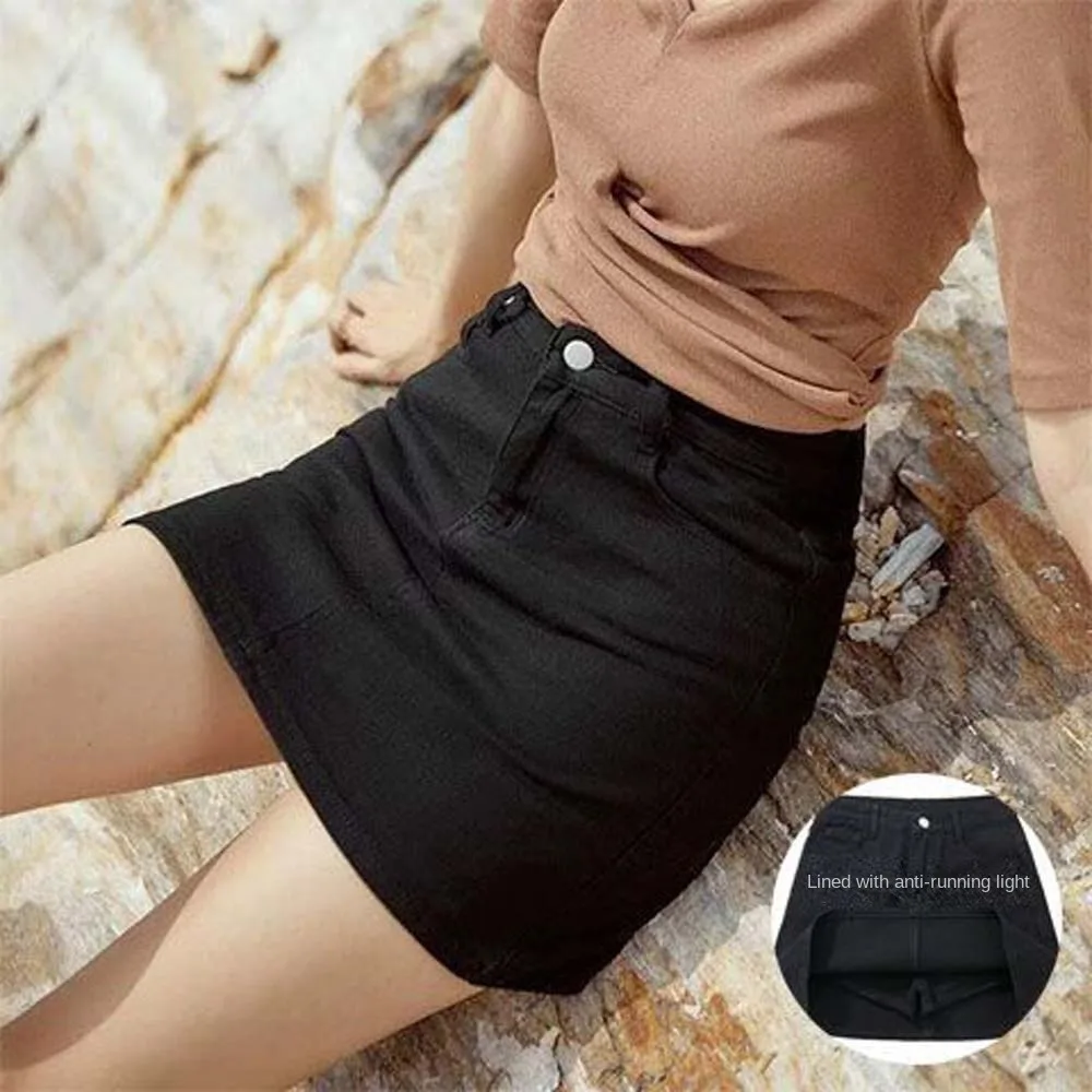 

Includes Shorts Pants High Waist a-line Skirt Two Pocket Wide Leg Denim Shorts Skirt Women Streetwear High Waist