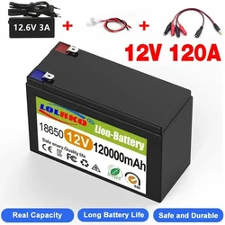 New 12V Battery 120Ah 18650 lithium battery pack Rechargeable battery for solar energy electric vehicle battery+12.6v3A charger