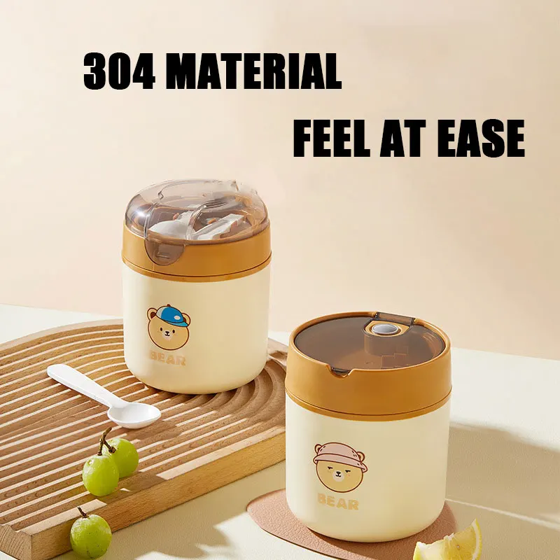 530ml Vacuum Thermal Lunch Box with Spoon Creative Portable Sealed Leakproof Breakfast Congee Soup Cup Food Container