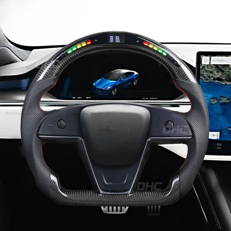 Suitable for Tesla Model S/X Plaid modified round steering wheel carbon fiber car steering wheel