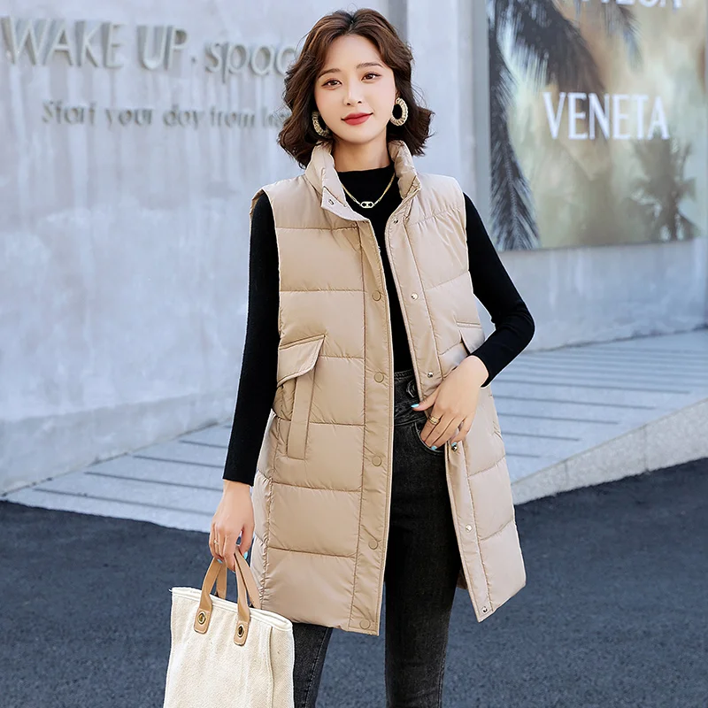 

New Stand Collar Korean Fashion Trend Warm Down Cotton Vest Coat Women'S Autumn And Winter 2023 Wear Medium Length Waistcoat