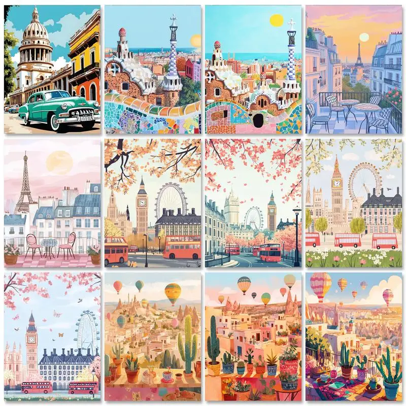 RUOPOTY Diy Malen nach Zahlen Illustration Haus Bild nach Zahlen auf Leinwand Home Decor Einzigartiges Geschenk mit Rahmen