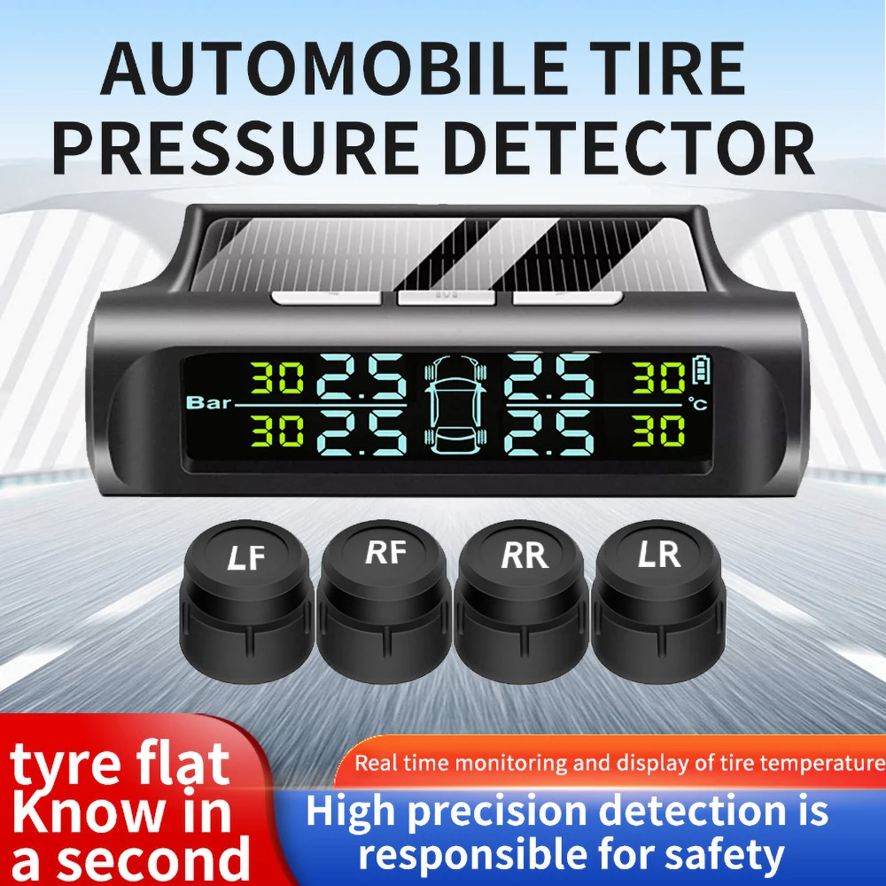 Auto Tyre Security Alarm Solar Tire Monitoring System External Sensors Dual charging Screen for Tire temperature &Tire Pressure
