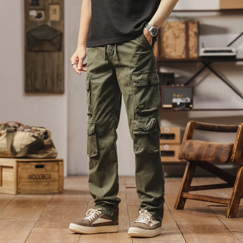 

Мужская рабочая одежда в американском стиле в стиле ретро, осеннее новое поступление, уличные повседневные прямые хлопковые брюки с несколькими карманами