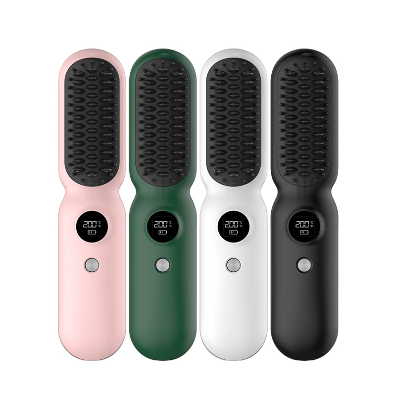 Portable Electric Hair Brushes USB Rechargeable Wireless Hot Comb Electric Mini Beard Hair Straightener Comb for Women Men