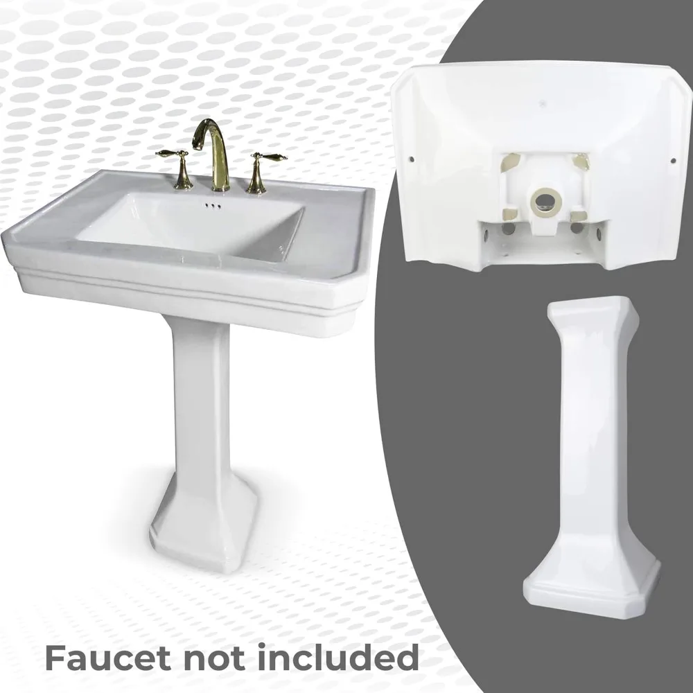 Bathroom Sink in White, Heavy Duty Pre-Drilled Widespread Faucet Holes with Overflow And Stain Resistant, bathroom sink