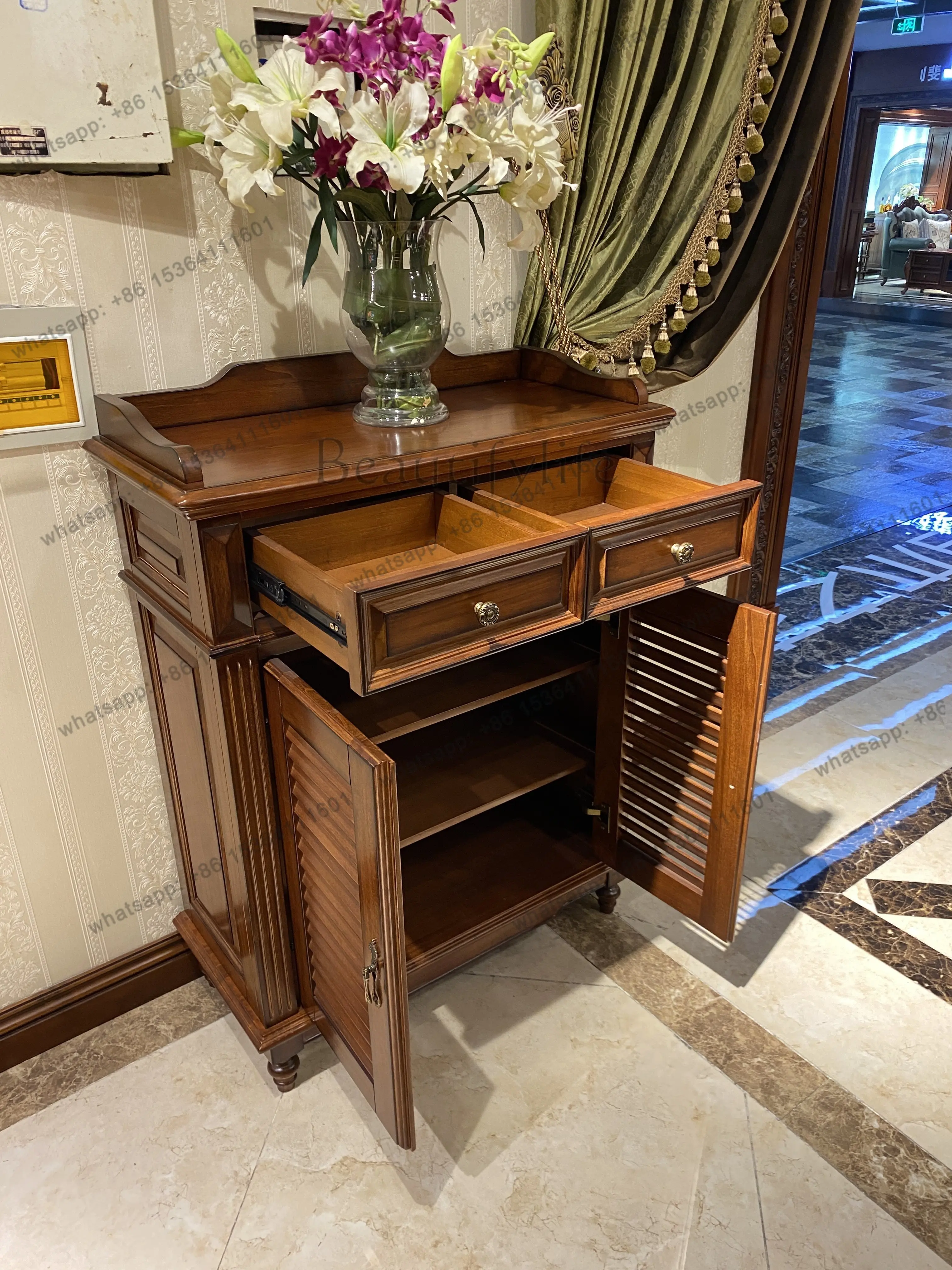 American solid wood double-door storage cabinet entrance balcony cabinet length 886 * width 400 * height 1185mm