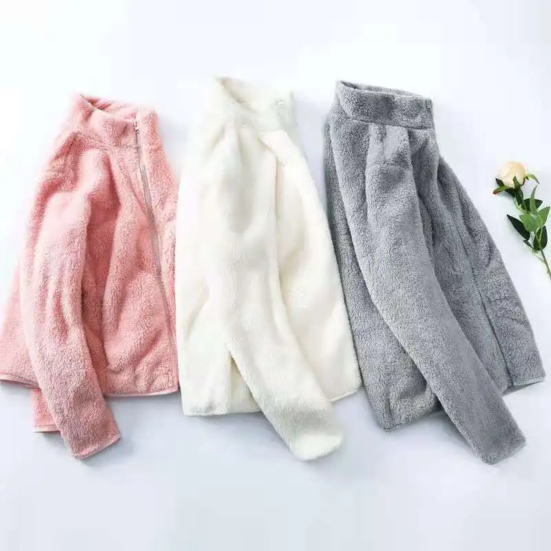 Coral Fleece Outdoor Jacket Autumn Winter Clothes Warm Sweatshirt Women Thicken Double-sided Plush Zipper Coat Pocket Flannel