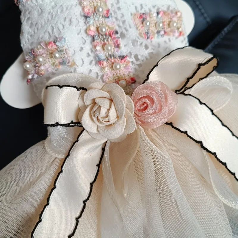 Pet Lace Princess Tulle Dress 3D Flower Bow Decor Elegant Fragrant Style Delicate Cute Summer Costume for Small Dogs Cats
