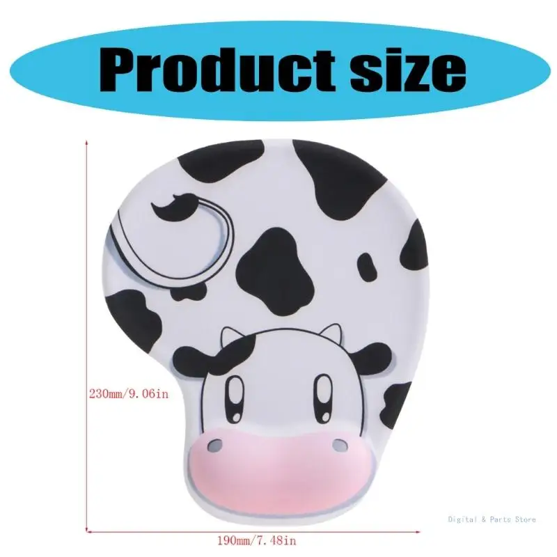 M17F Ergonomic Gel Wrist Support Mouse Pad With Cow Pattern, Comfort and Slip Resistant Base For Computer Users