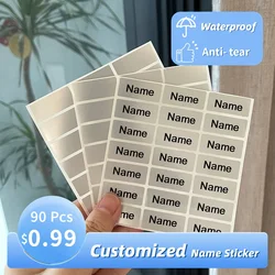 90 Stuks Aangepaste Naam Stickers Waterdichte Persoonlijke Kantoorbenodigdheden Labels Kinderen Plakboek School Briefpapier Stickerset