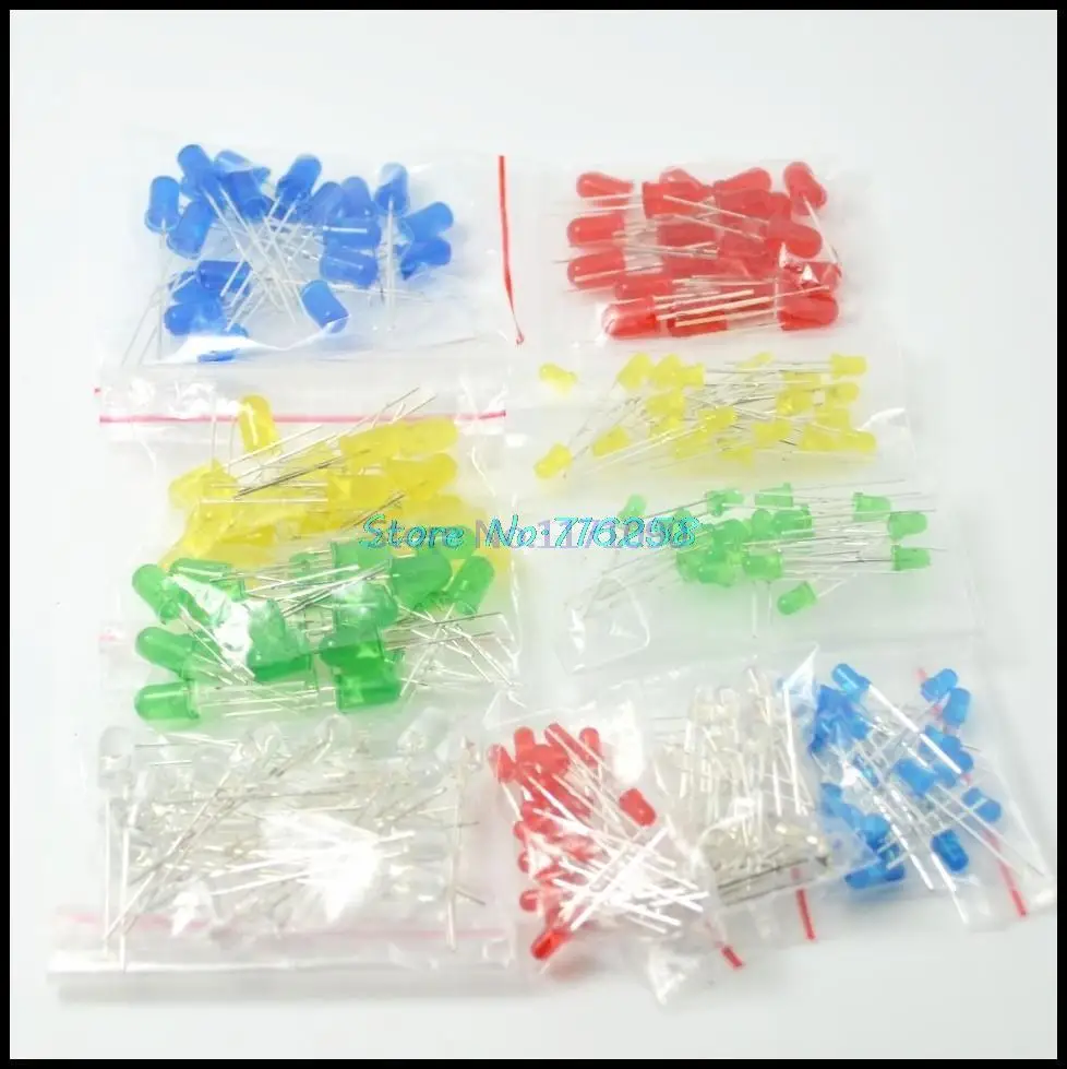 

100PC/packs 5MM F3 3mm LED Diode Light Assorted Kit Green Blue White Yellow Red COMPONENT DIY Kit