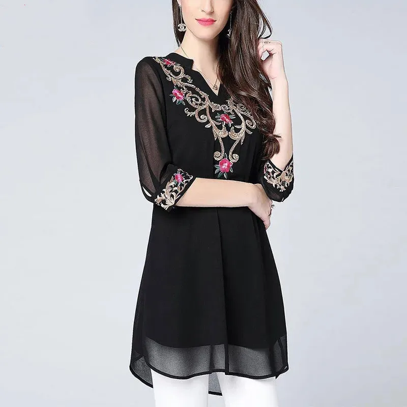 

Новая женская однотонная блузка с v-образным вырезом и половиной рукава, корейские свободные топы, женские весенне-осенние шифоновые блузки, рубашка