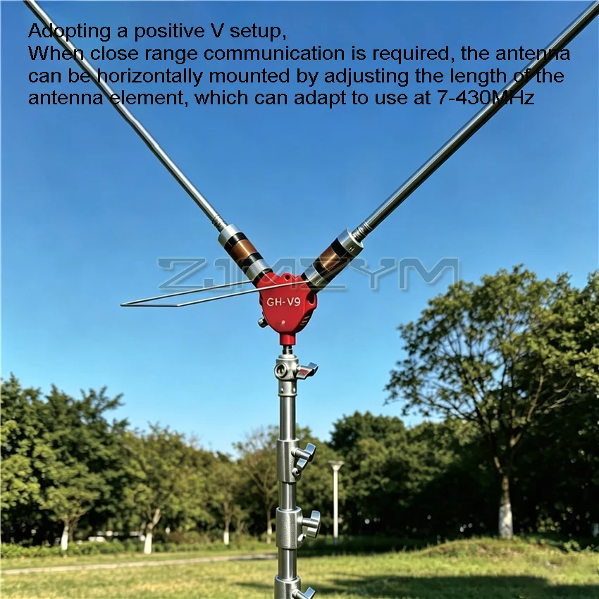GH-V9 Positive V Rod Antenna Short Wave Broadband Portable 7-430MHz Inductive Coil Matcher