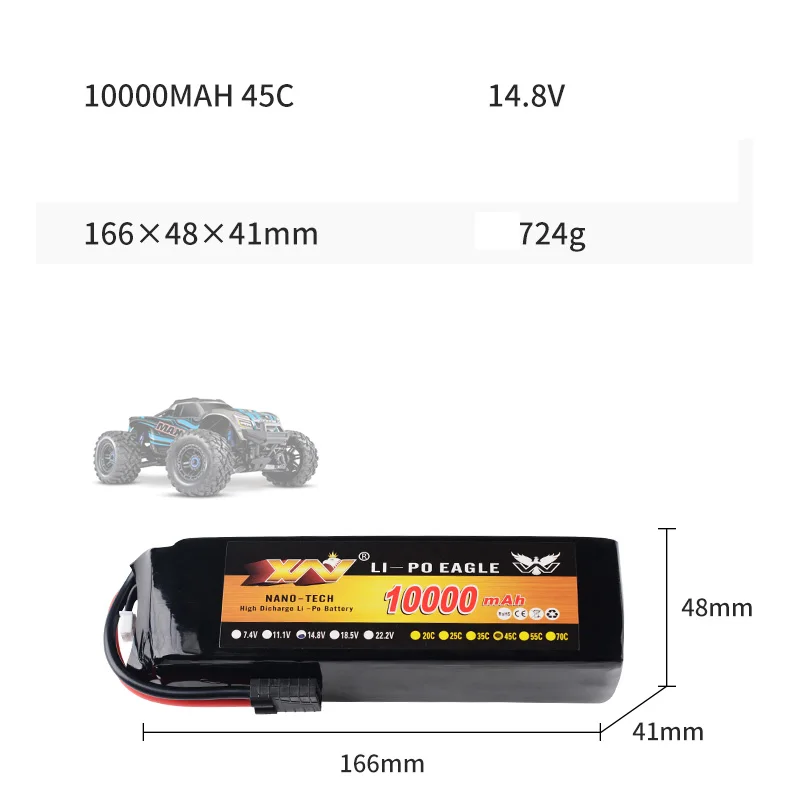 YW RC LiPo Battery 14.8V 10000mAh 45C Max 60C 4S For Traxxas 1/10 RC Car UAV Multi-rotor Quadcopter Airplane Boat