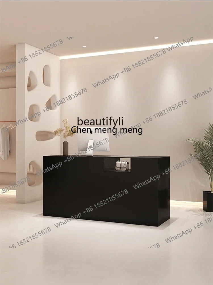 Black Paint Trendy Store Cashier with Display Cabinet Made of Glass 7-Shaped Women's Clothing Store Small Bar Counter