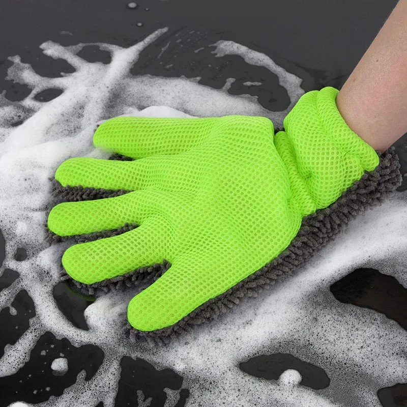 Hot Car Washing Gloves Double Sided Microfiber Five-Finger Cleaning Gloves Multifunction Car Motorbike Tire Detail Clean Tool