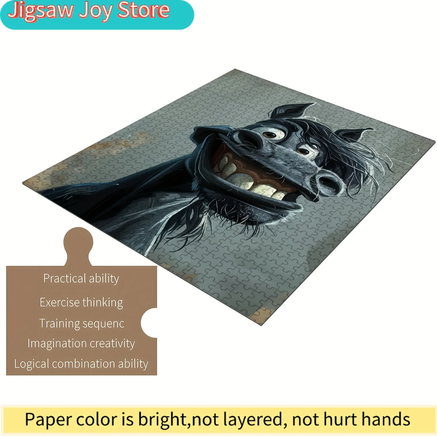 

Пазл для всей семьи - дизайн с ухмыляющимся черным конем, средний уровень сложности, деревянные элементы премиум-класса, идеально подходящие для сборки.