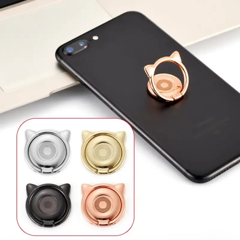 Personality Creativity Alloy Cat Ear Cute Finger Ring Holder Magnetic 360 Rotate Mobile Phone Stand For Phone Samsung Xiaomi