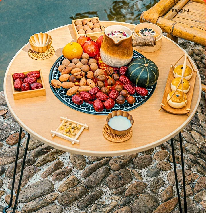 

Winter Courtyard Charcoal Grill Stove Heating Table Suit Indoor Barbecue Tea Cooking Fire Folding Table