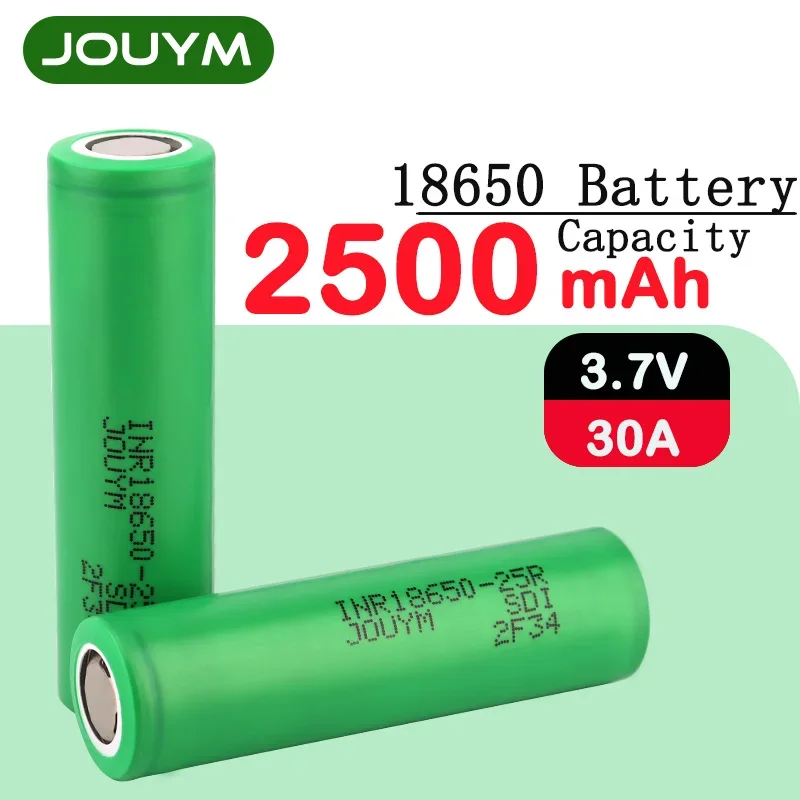 

JOUYM 18650 Battery 2500mAh 3.7V High-current Lithium-ion Rechargeable Batteries INR18650 25R 30A Discharge Power Cell